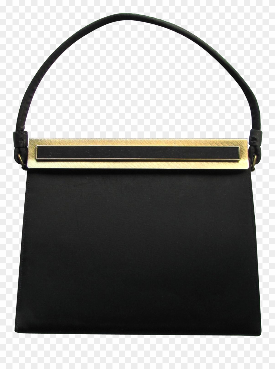 Vintage 1950's Black Evening Bag In Matte Satin With - Handbag Clipart