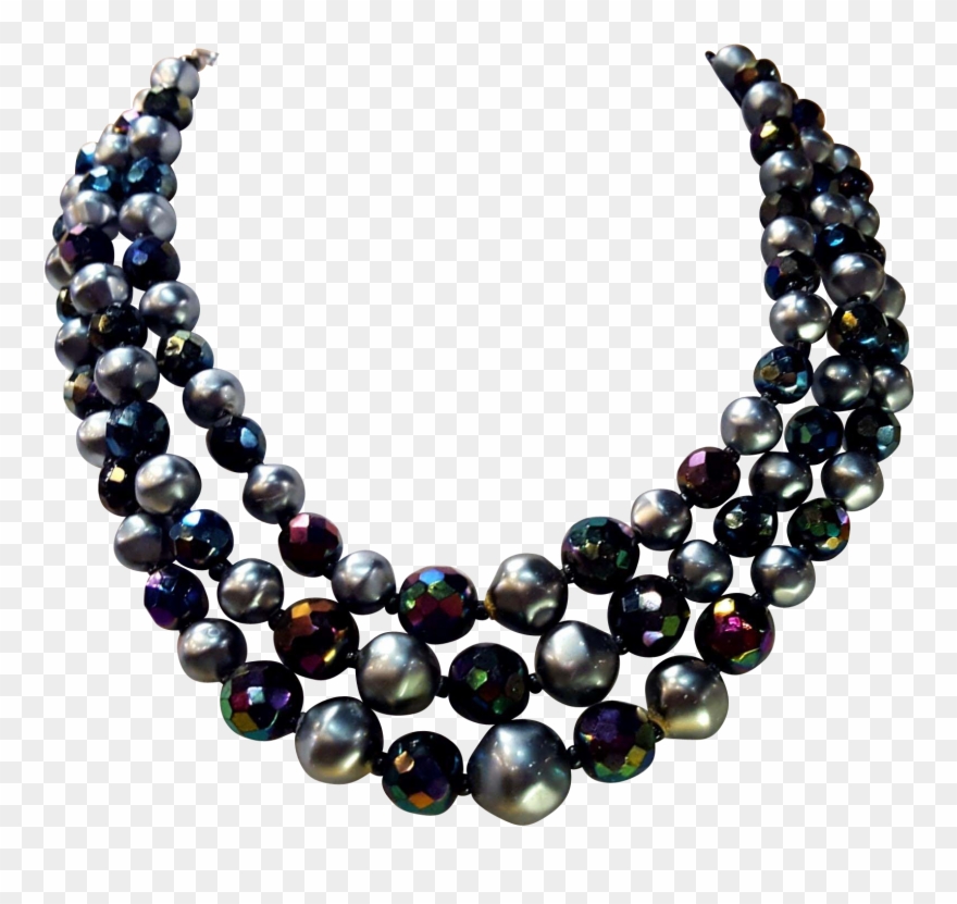 Vintage Faux Triple Strand Silver & Aurora Borealis Clipart