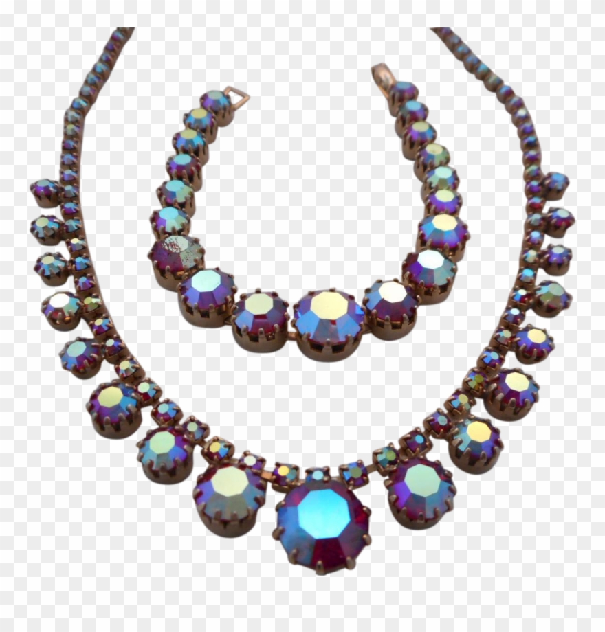 Vintage Red Aurora Borealis Crystal Rhinestone Necklace - Jewellery Clipart