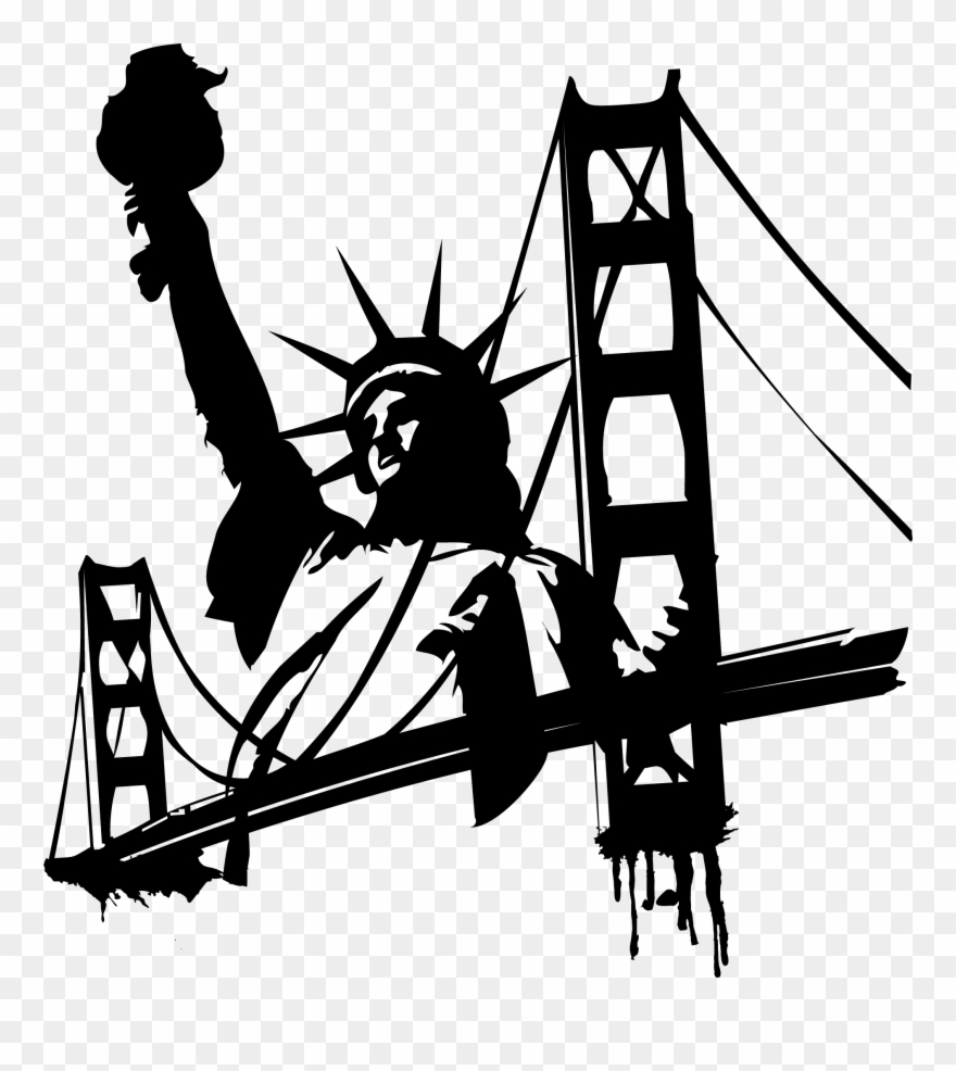 Stickers Statue De La Liberté Et Pont De Manhattan - New York Big Apple Clipart