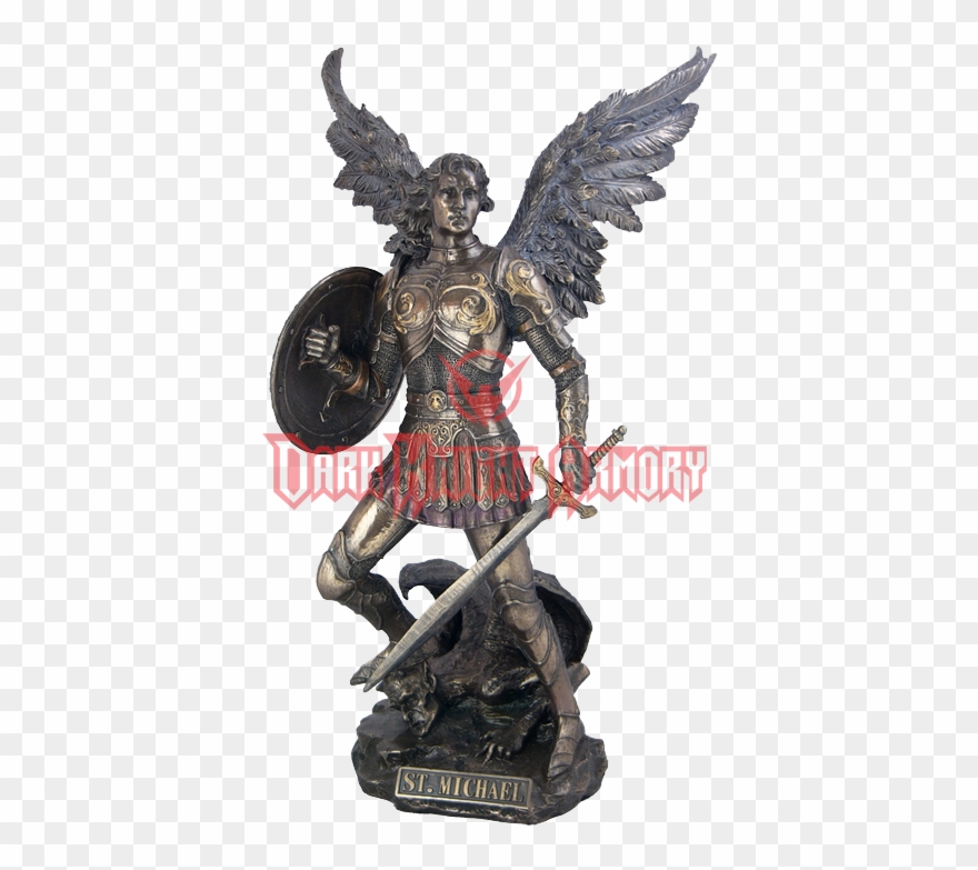 Angel Kneeling With Sword - Cast Bronze Angel Figurine, St Michael The