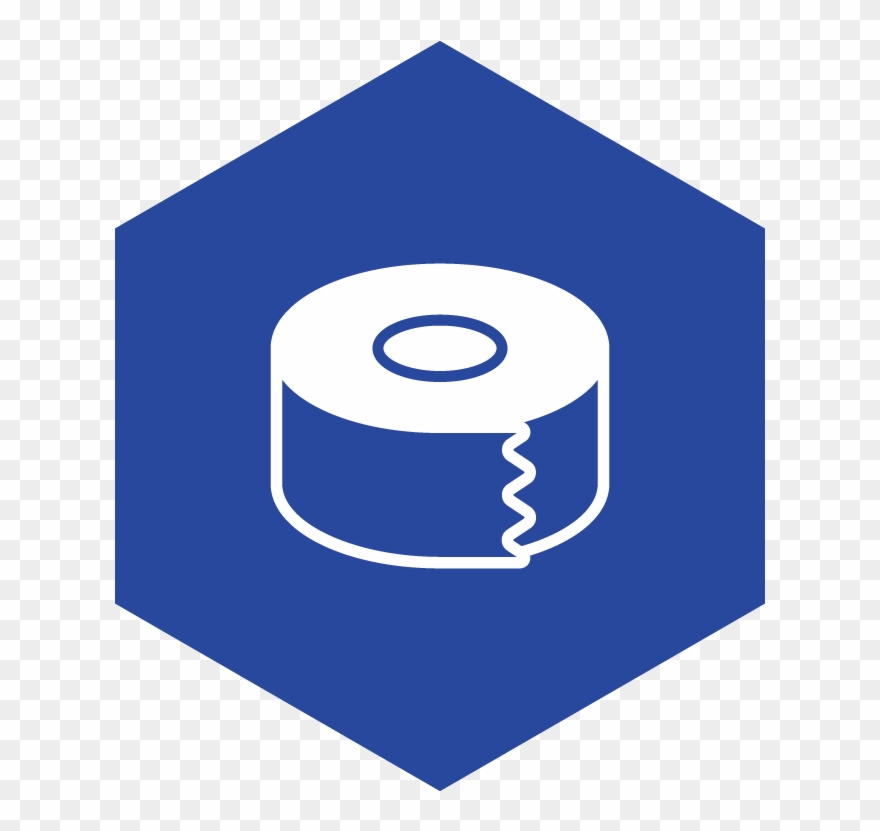 Solid White Tape Roll Icon Over Solid Blue Polygon - Icon Clipart