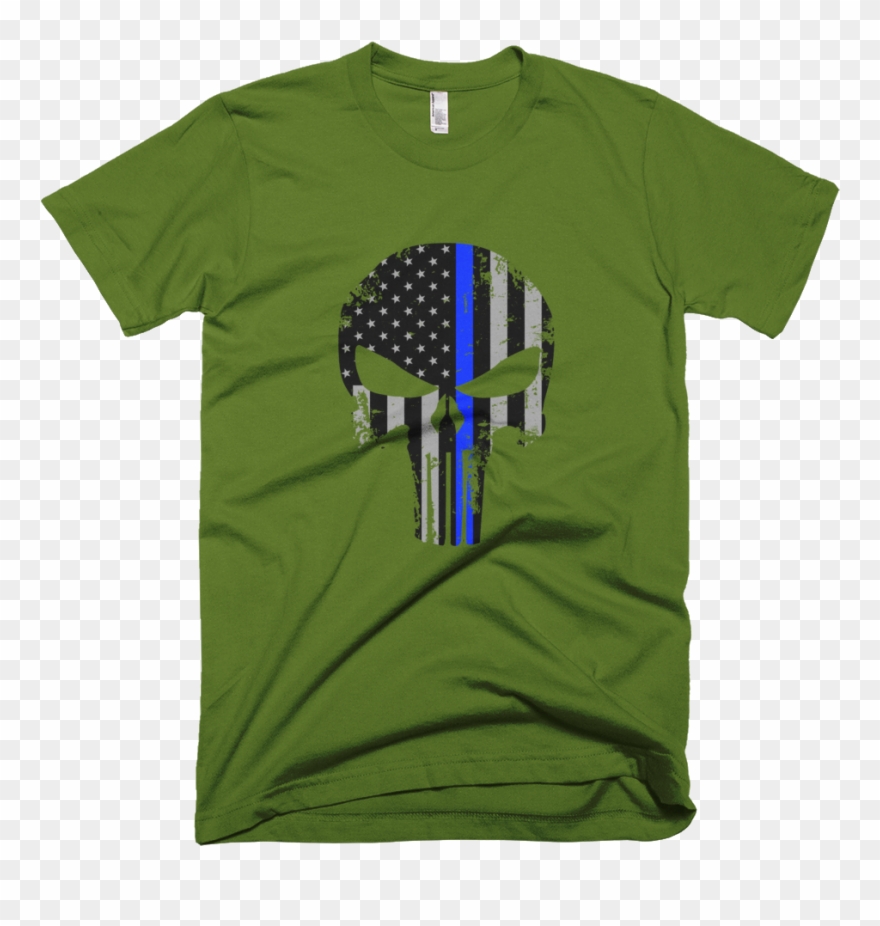 American Thin Blue Line Punisher Skull Short Sleeve - Golden State Warriors T Shirt Logo Clipart