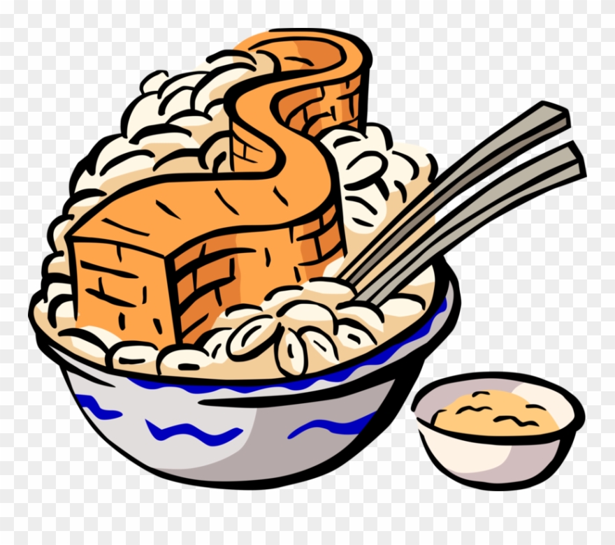 Vector Illustration Of Wall Of China With Bowl Of Chinese - Pumpkin Clipart