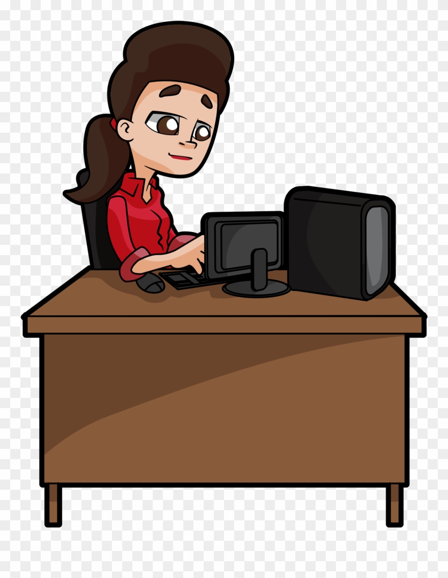 A Woman Sits Deeply Focused At Her Desk, Typing At Clipart