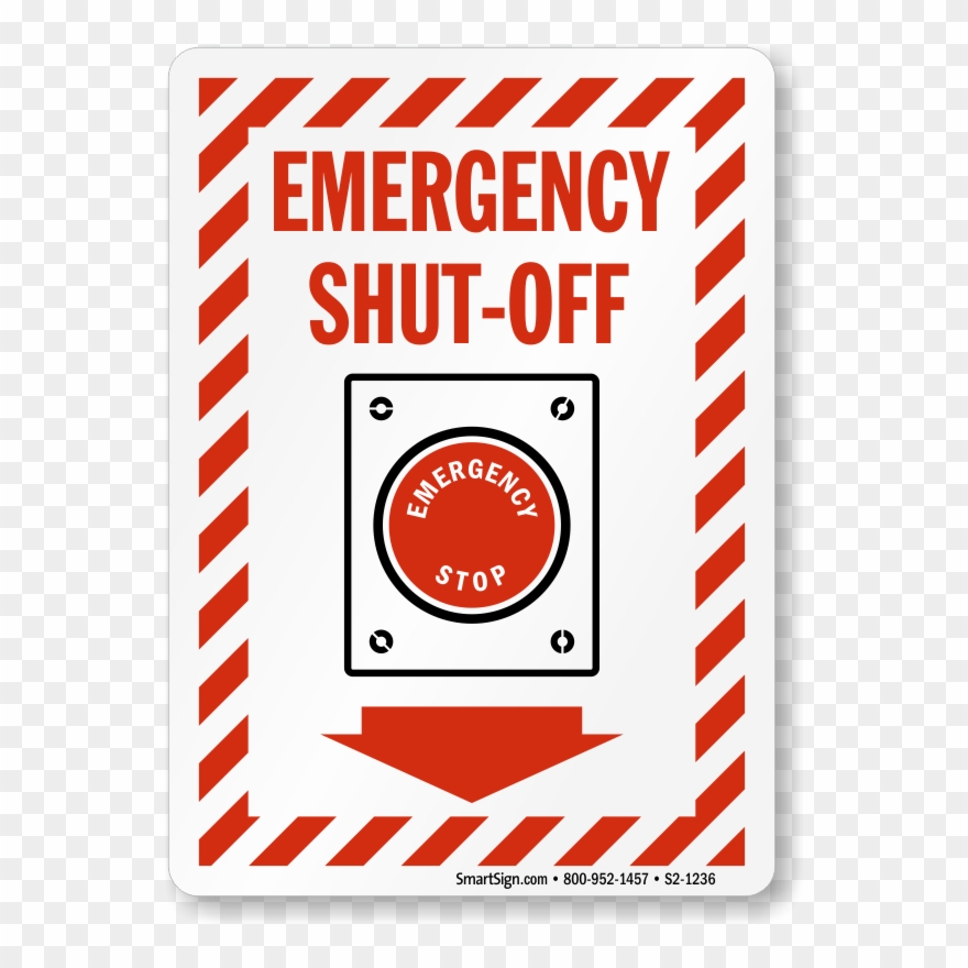 Emergency Shut Off Stripped Border Sign - Emergency Cut Off Sign Clipart