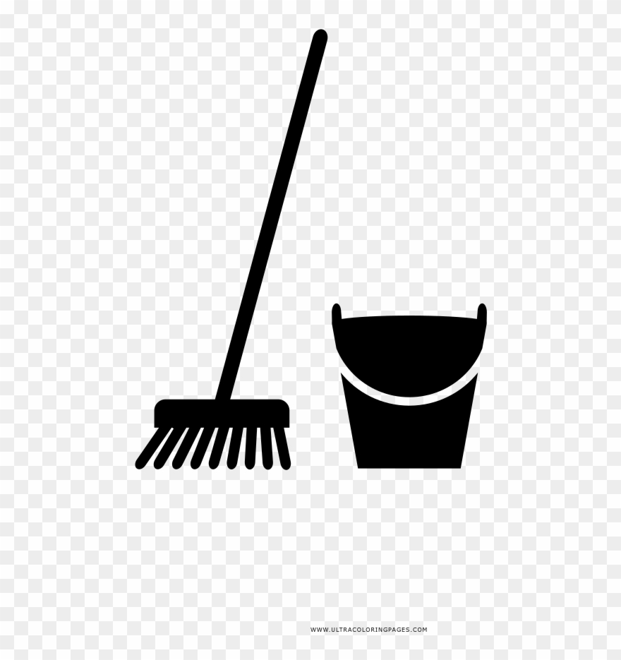 Broom And Water Bucket Coloring Page - Broom Clipart