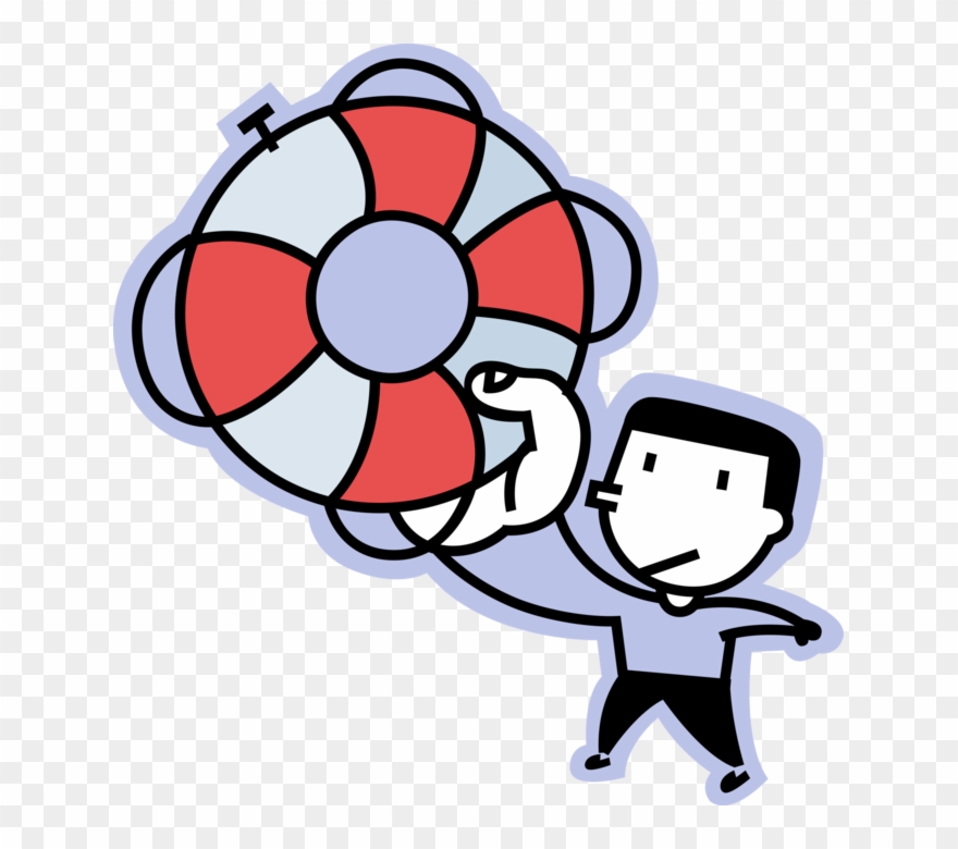Vector Illustration Of Man Holds Life Ring Preserver Clipart
