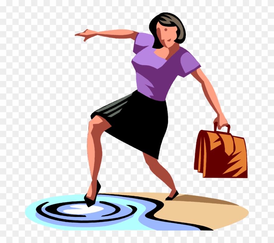 Vector Illustration Of Businesswoman Dips Toe To Tests - Testing The Waters Clipart - Png Download