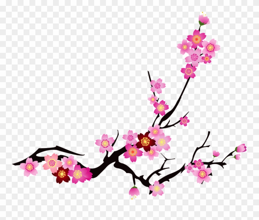 Chinese Style Red Flower Element - Cherry Blossom Vector Png Clipart