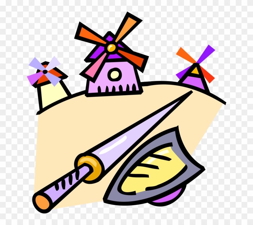 Vector Illustration Of Don Quixote De La Mancha Jousting Clipart
