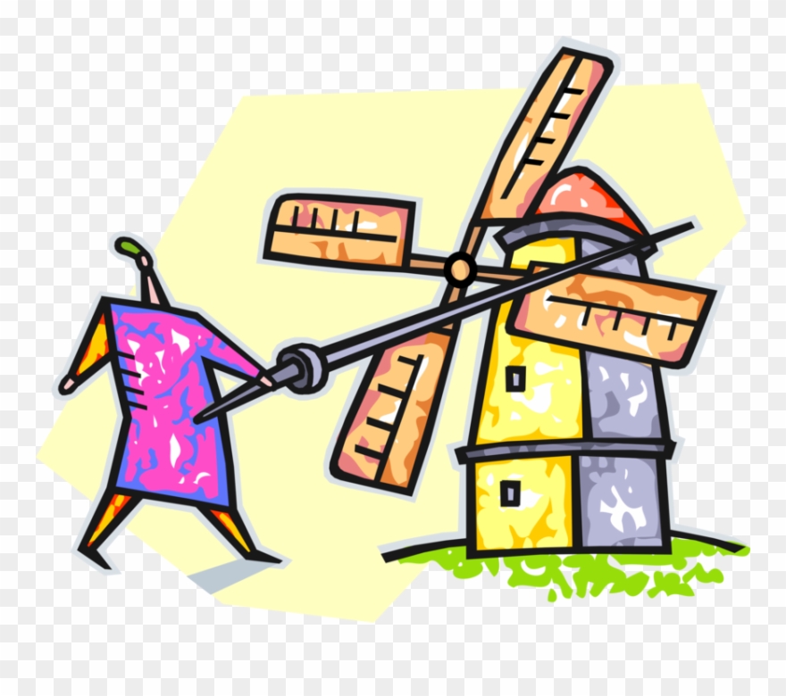 Vector Illustration Of Don Quixote De La Mancha Jousting Clipart