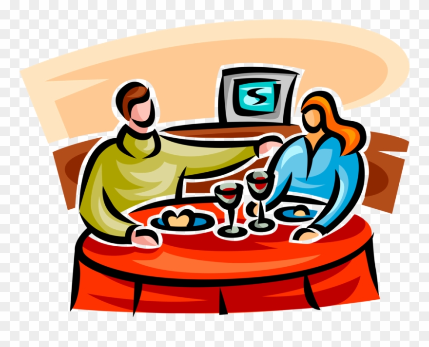 Vector Illustration Of Dining Couple Eat Meal At Restaurant - Restaurant Clipart