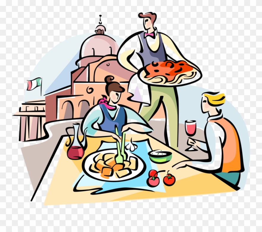Vector Illustration Of Italian Waiter Serves Pasta - Clip Art - Png Download