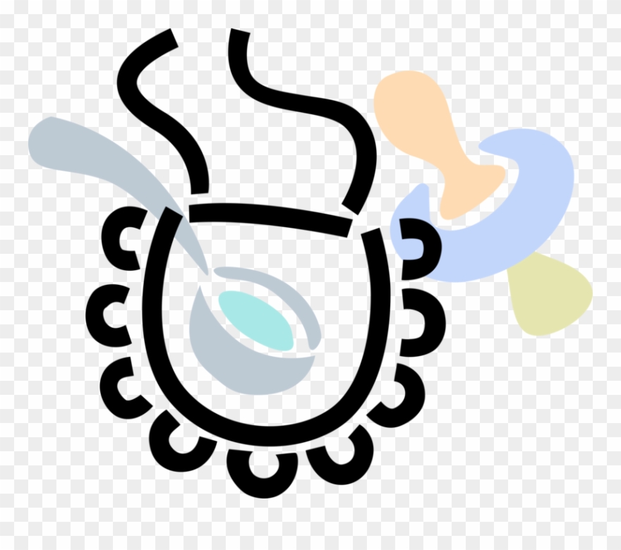 Vector Illustration Of Newborn Infant Baby Bib, Pacifier - Sun Clipart