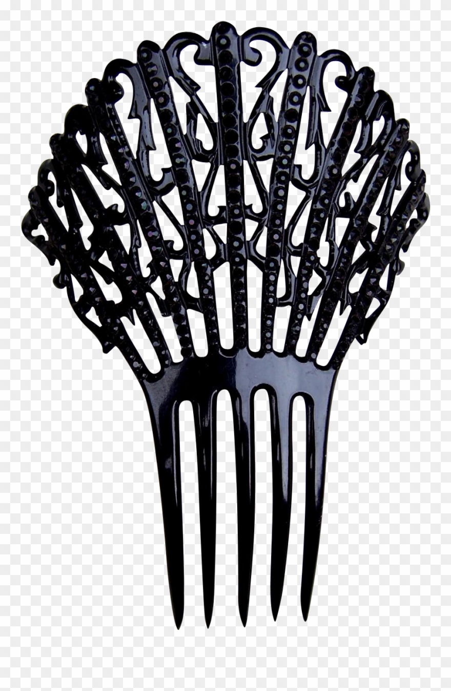 Victorian Mourning Hair Comb Black Celluloid French Clipart