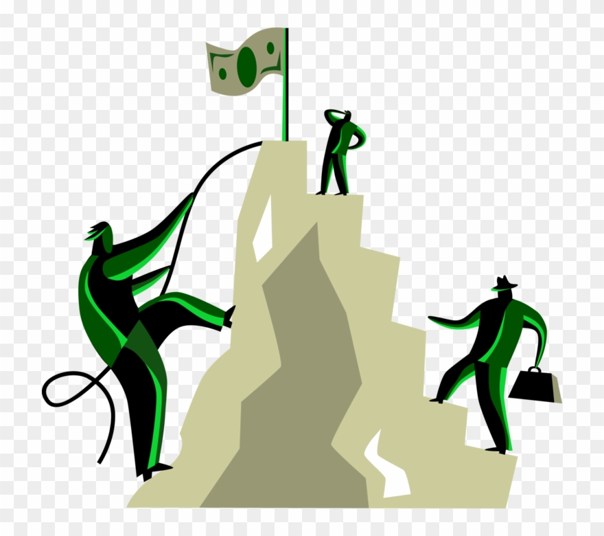 Vector Illustration Of Business Associates Climb Mountain Clipart