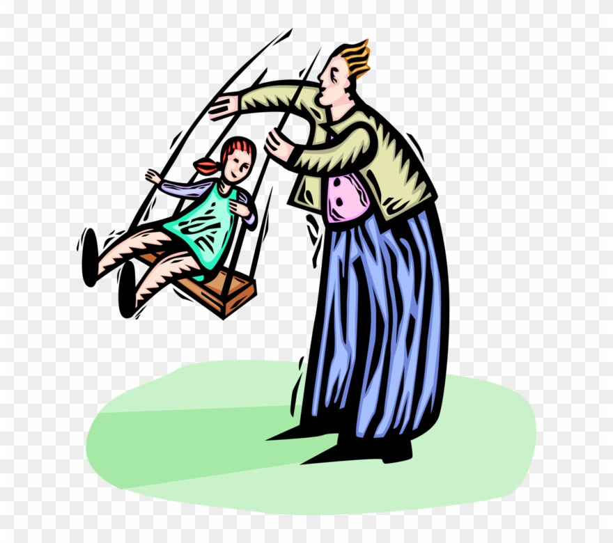 Vector Illustration Of Father Swinging Young Daughter - Father Clipart