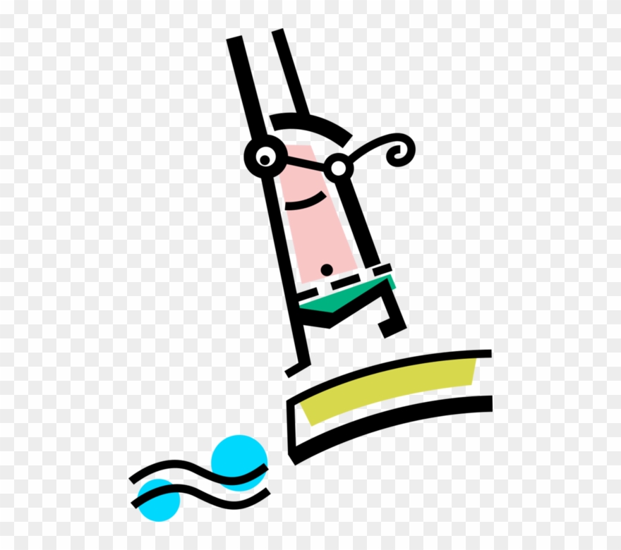 Vector Illustration Of Diver Bounces On Diving Board - Diving Clipart