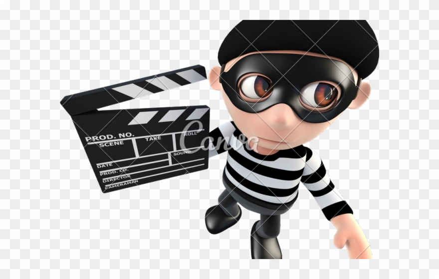 Clapperboard Clipart Movie Maker - 3d Funny Cartoon Burglar Thief Holding - Png Download