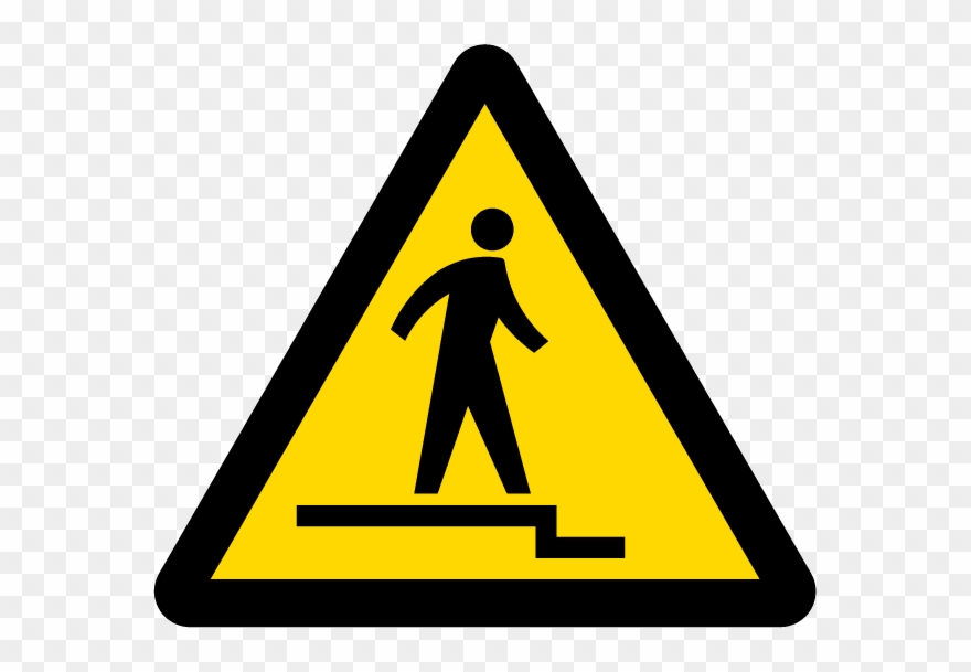 ７ 注意 Warning 下り段差注意 Caution, Uneven Access／down - Yellow Warning Sign Png Clipart