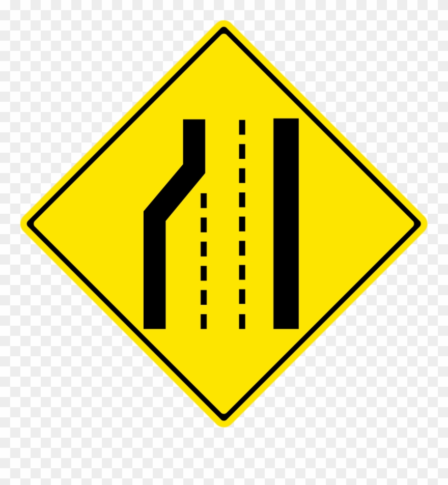 The Number Of Lanes Reduced - Left Curve Ahead Sign Clipart