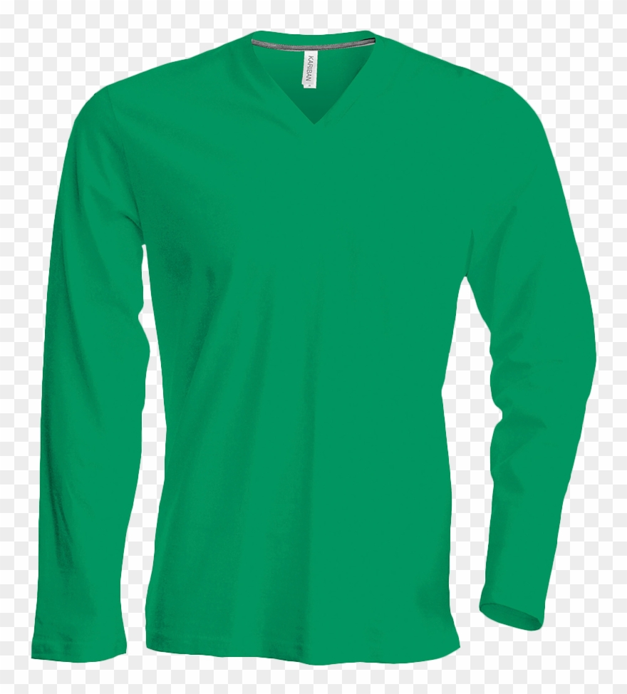 Tee Shirt Col V Manches Longues Homme - Green Long Sleeve Top Men Clipart