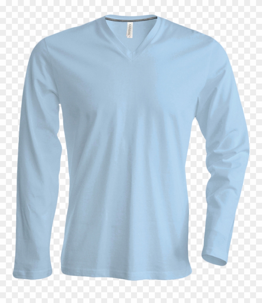 Tee Shirt Col V Manches Longues Homme - Blue Long Sleeve T Shirt Mens Clipart