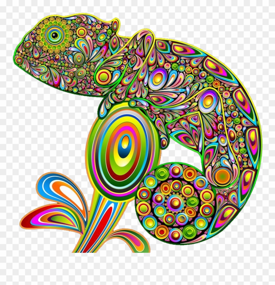 Chameleons Lizard Psychedelic Art Psychedelia Hand - Psychedelic Iguana Sticker (rectangle) Clipart