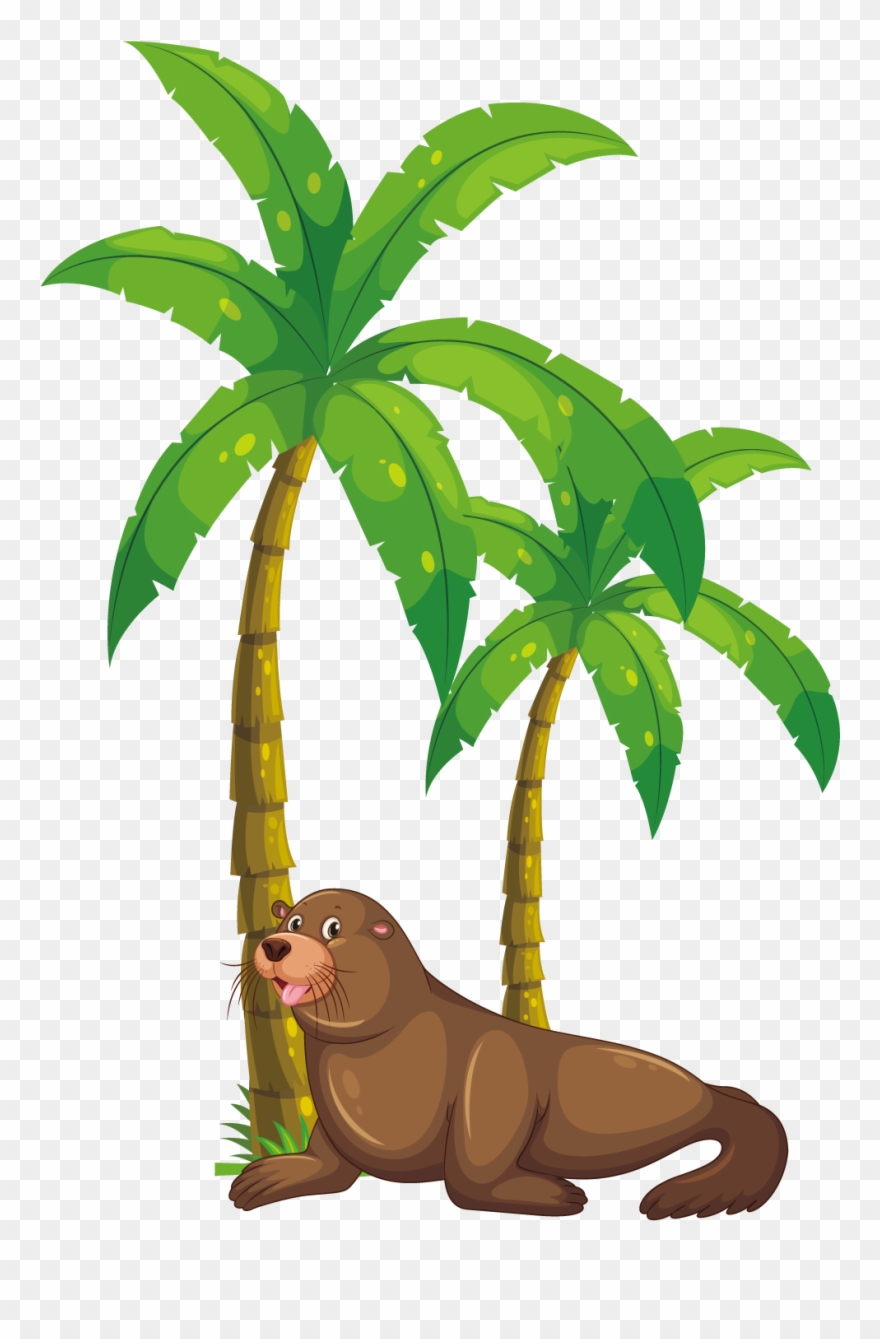 Palm Tree Clipart Kerala Coconut Tree - Monkey Eating Banana Clipart - Png Download