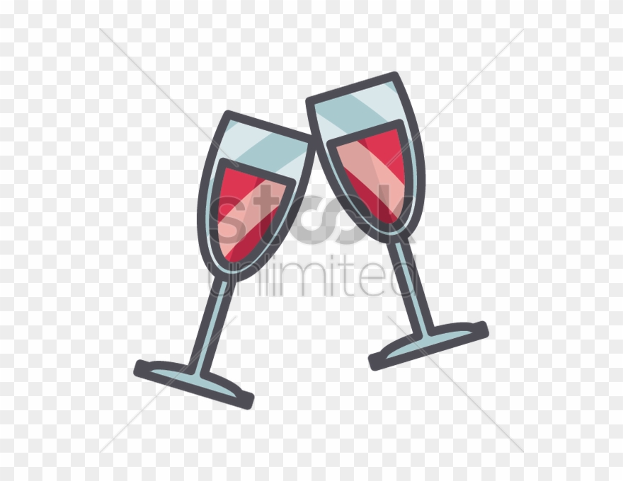 Cartoon Wine Glasses Clipart Champagne Sparkling Wine - Wine Glass Clinking Drawing - Png Download