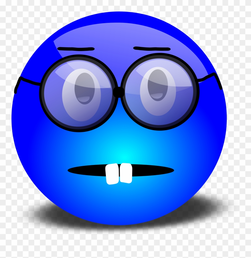 Nerdy Blue Smiley With Overbite And Glasses - Sad Blue Smiley Clipart