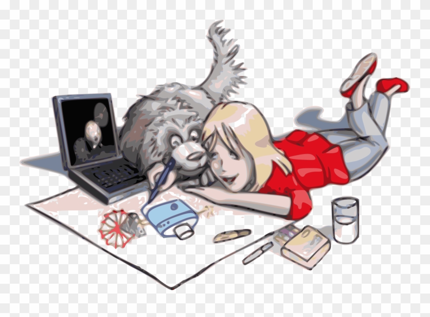 Girl Drawing With A - Dog And Girl Drawing Clipart