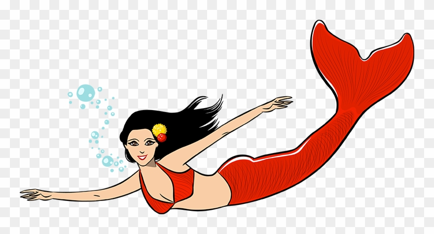 Clipart Swimming Mermaid - Red Tailed Mermaid Cartoon - Png Download