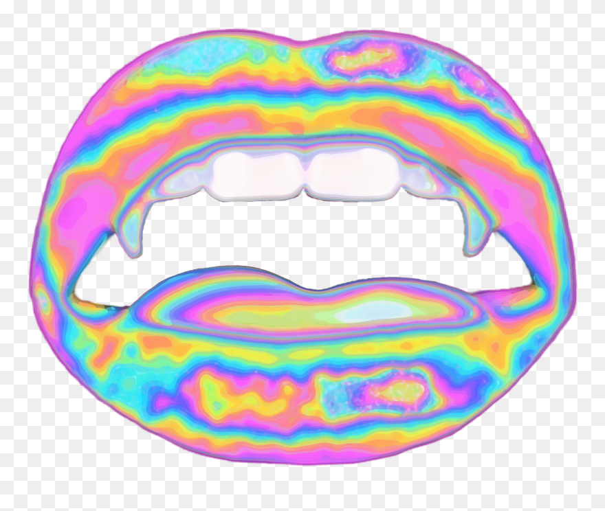 Lips Vampire Halloween Teeth Face Holographic - Face Clipart