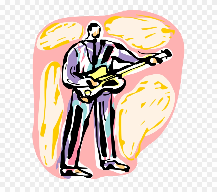 Vector Illustration Of Rock Musician Plays Electric - Illustration Clipart