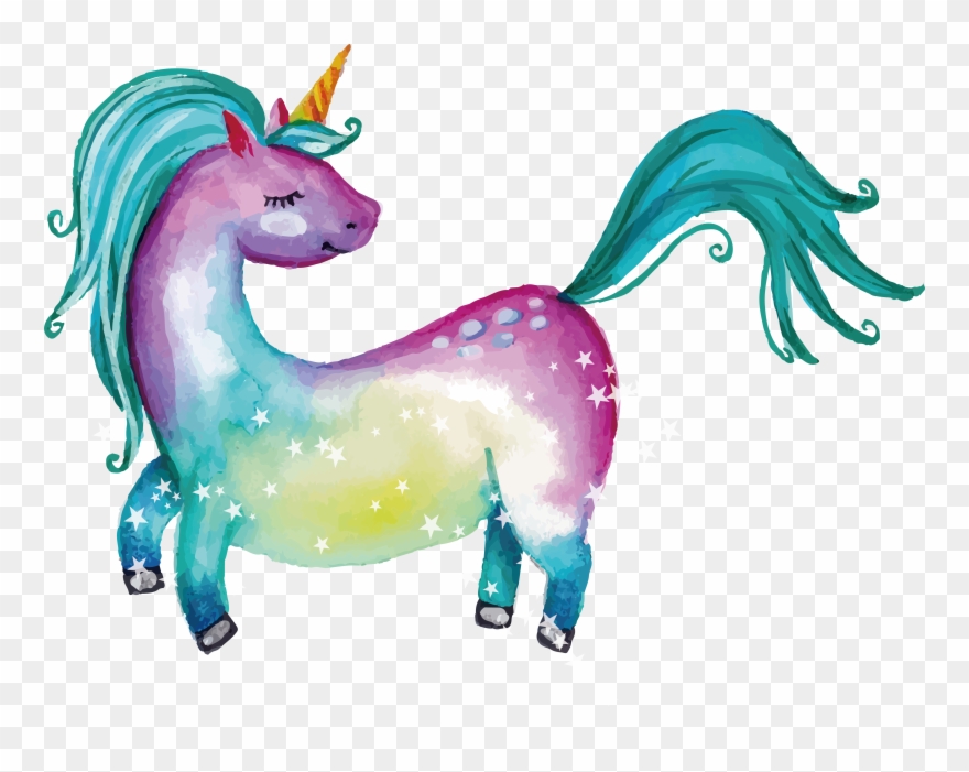 Horse Clipart Watercolor - De Que Color Es El Unicornio - Png Download