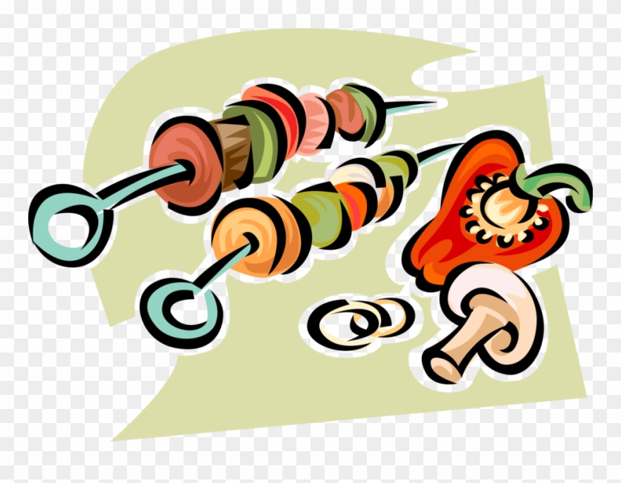 Vector Illustration Of Shish Kebab Skewer With Small - Kebabs Vector Png Clipart