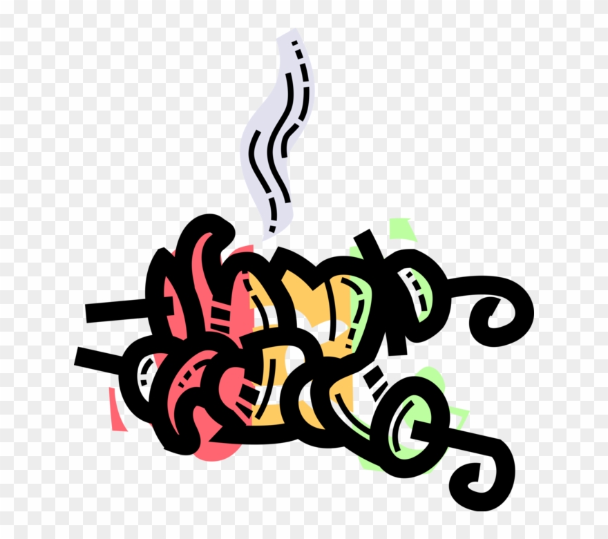 Vector Illustration Of Shish Kebab Skewers With Small - Illustration Clipart