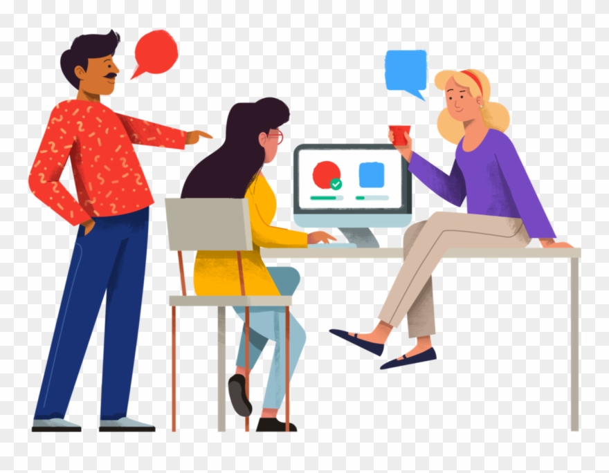 Illustration Of Team Discussing Designs - Cartoon Clipart