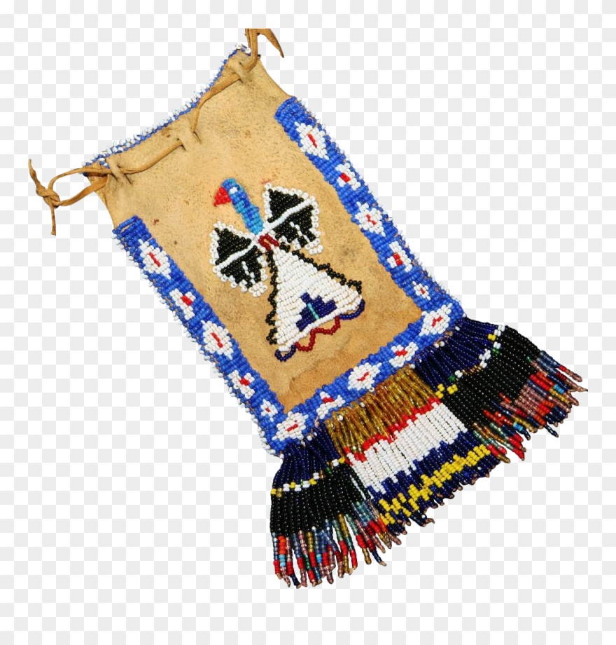 Antique Native American Apache Beaded With Thunderbirds - Native Apache American Beadwork Clipart