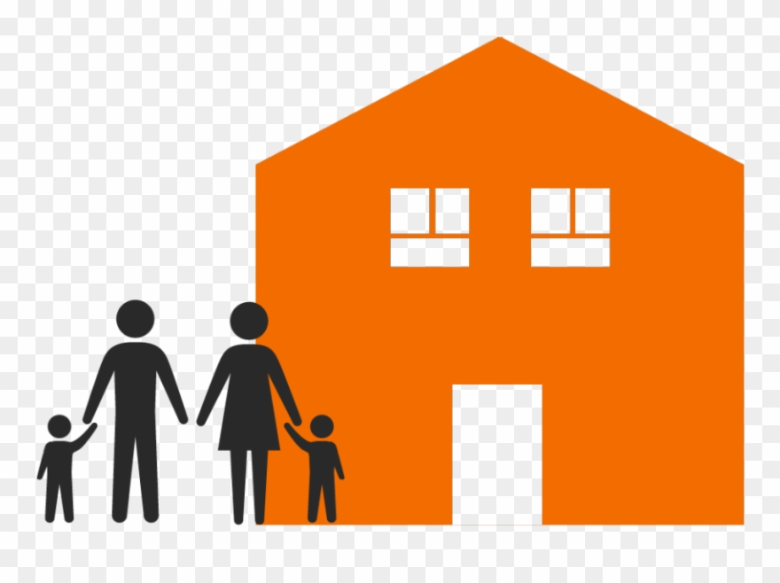 Large House With A Couple And Two Children In Front - House Clipart