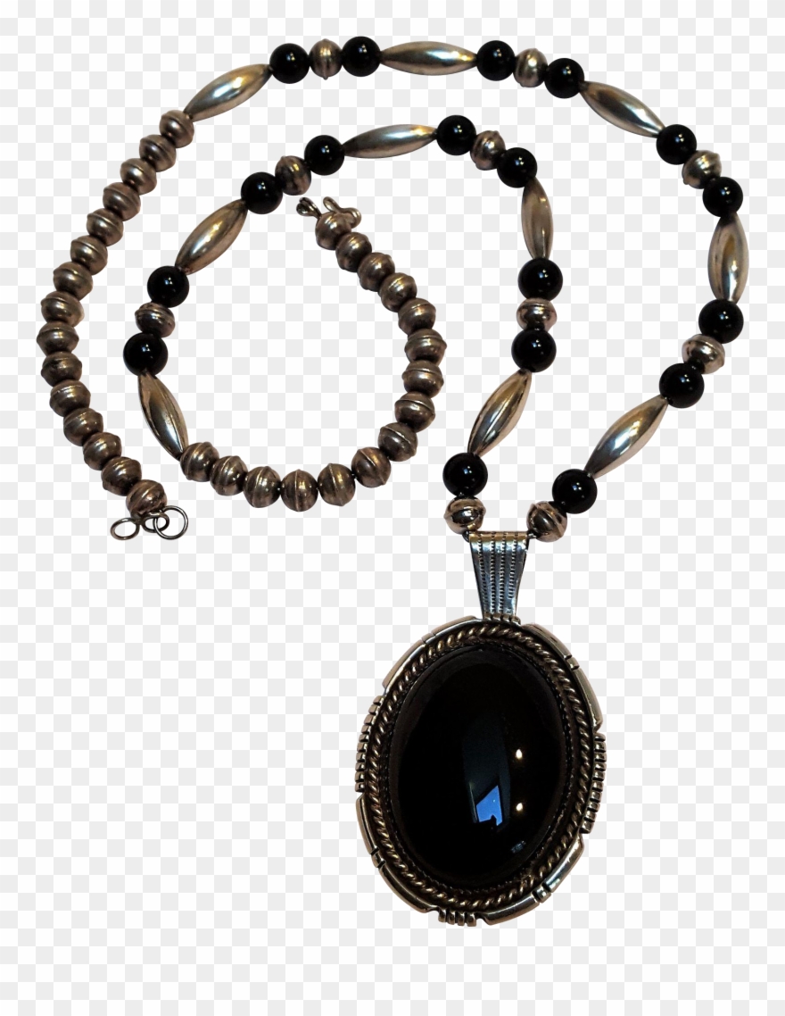 Native American Sterling Silver Onyx Beaded Pendant - Locket Clipart