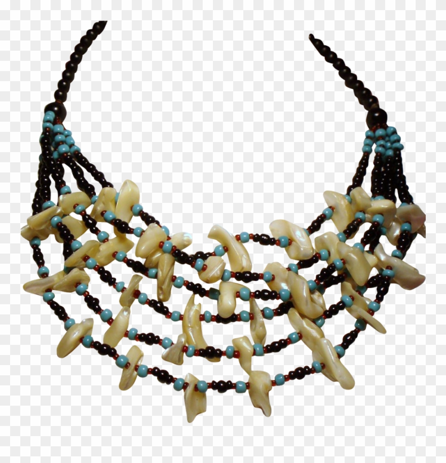 Vintage Native American Mother Of Pearl Wood & Faux - Bead Clipart