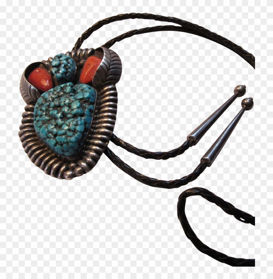Native American Signed Jerry Roan Huge Pendant Bolo - Silver Clipart