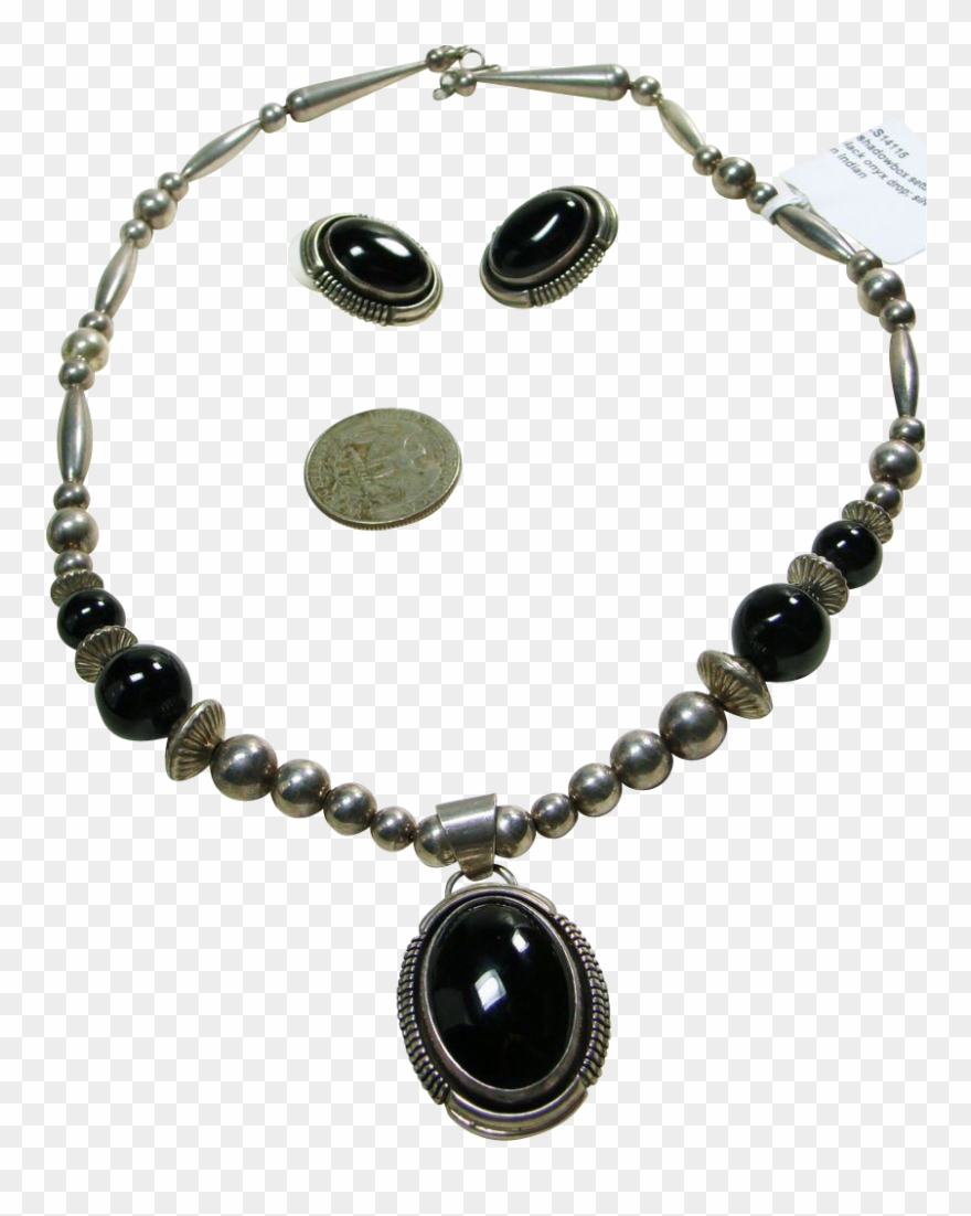 Native American Sterling Silver Black Onyx Necklace - Bead Clipart
