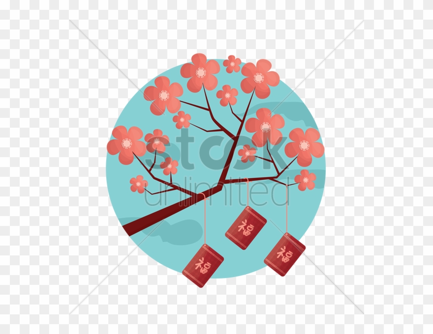 Sakura Blossom Tree With Angpau V矢量图形 Clipart