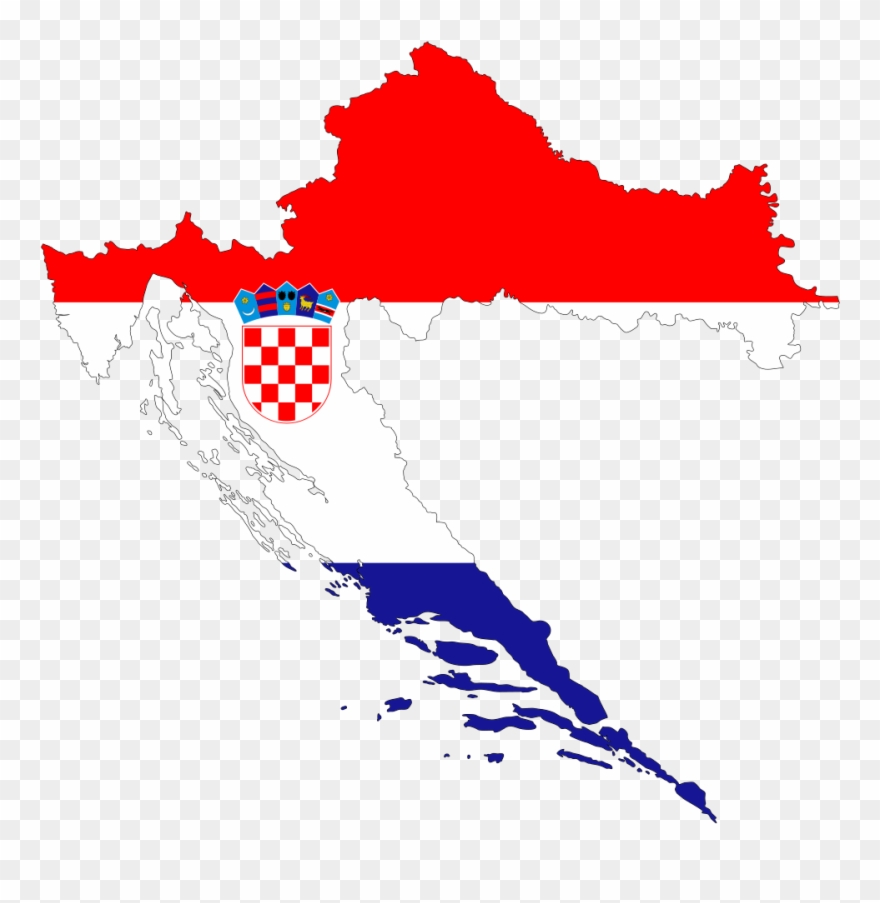 Croatia Map Flag With Stroke - Croatia Flag Country Clipart
