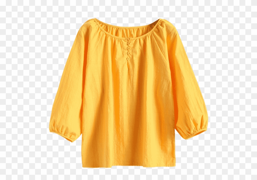 Régulier Blouse À Manches Trois-quarts À Col Rond Jaune - Blouse Clipart