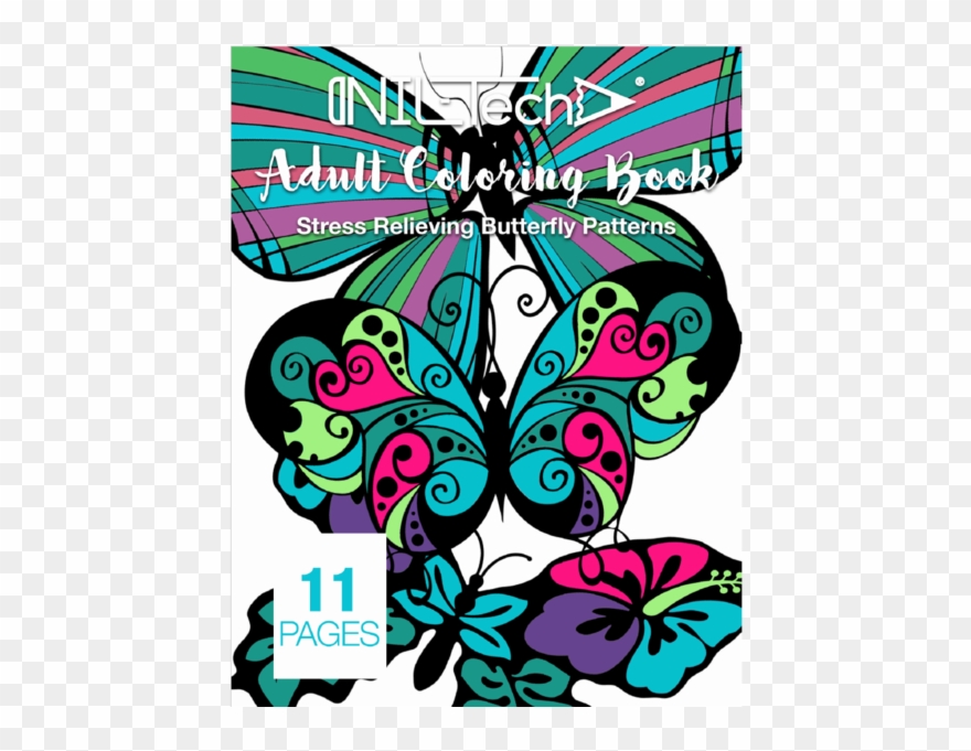 Adult Coloring Book With Stress Relieving Butterflies - Adult Clipart